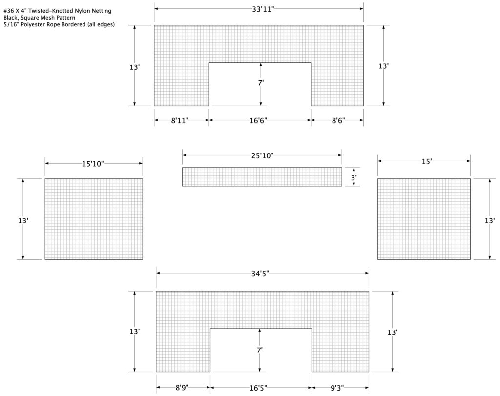 Basketball court containment nets to block errant shots and balls